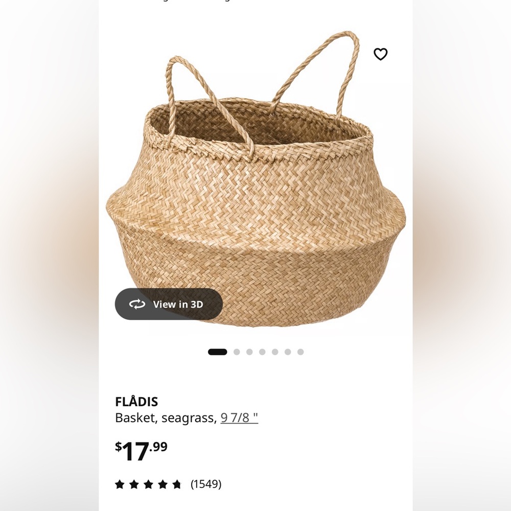 NWT IKEA Seagrass Basket Fladis